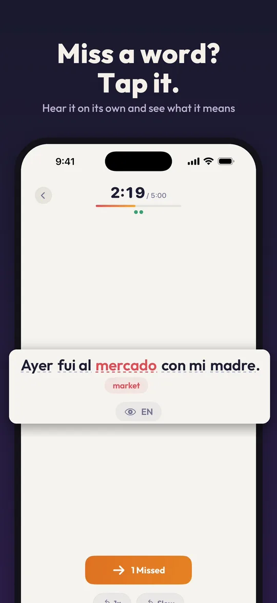 App Store screenshot: the word mercado tapped, showing its meaning, market.